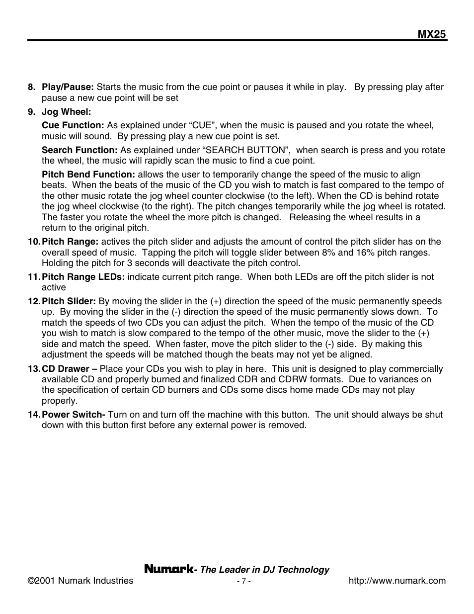 Numark Industries MX25 User Manual | Page 7 / 16