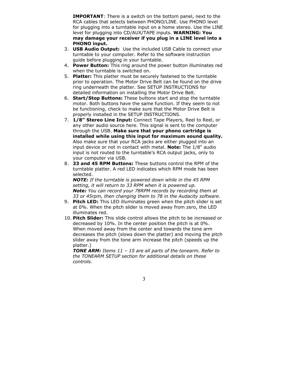 Numark Industries TTUSB User Manual | Page 3 / 16