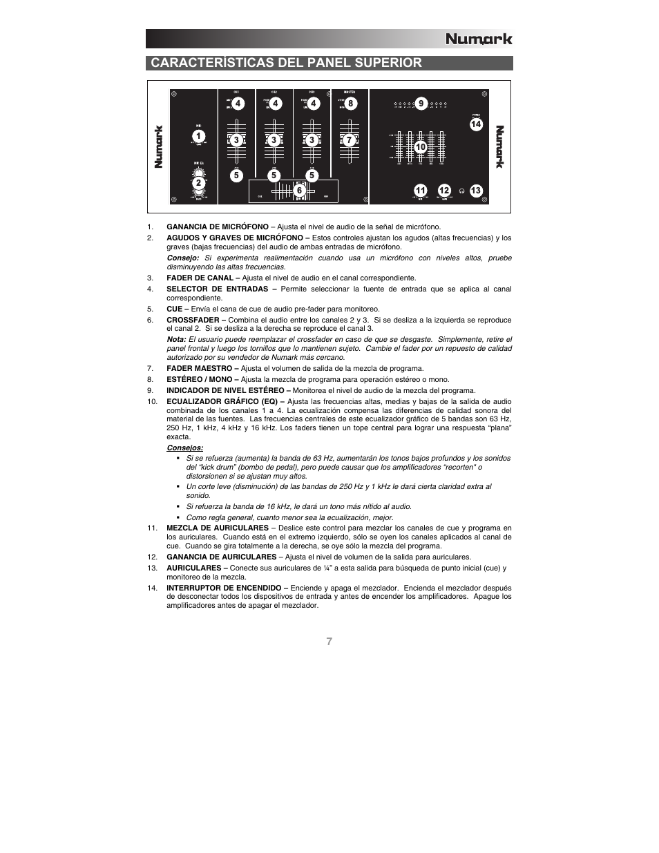 Características del panel superior | Numark Industries C1 User Manual | Page 9 / 24