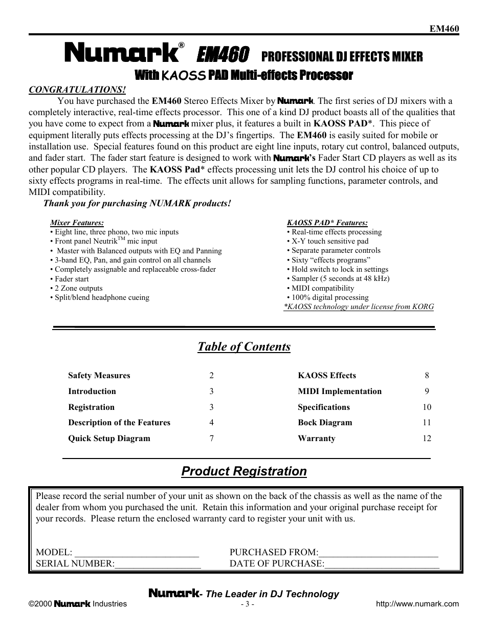 Numark Industries EM460 User Manual | Page 3 / 12