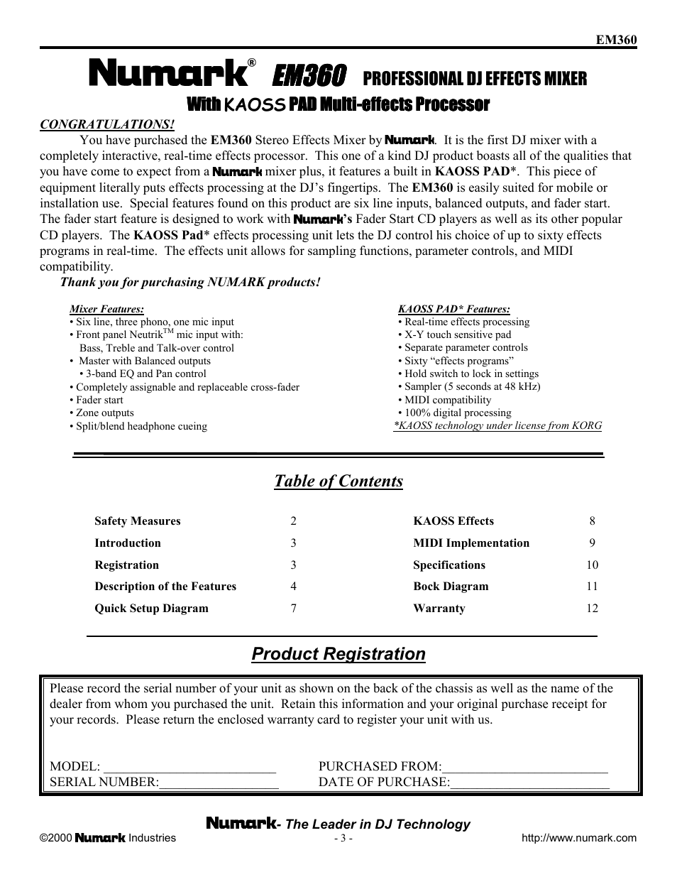 Numark Industries EM360 User Manual | Page 3 / 12