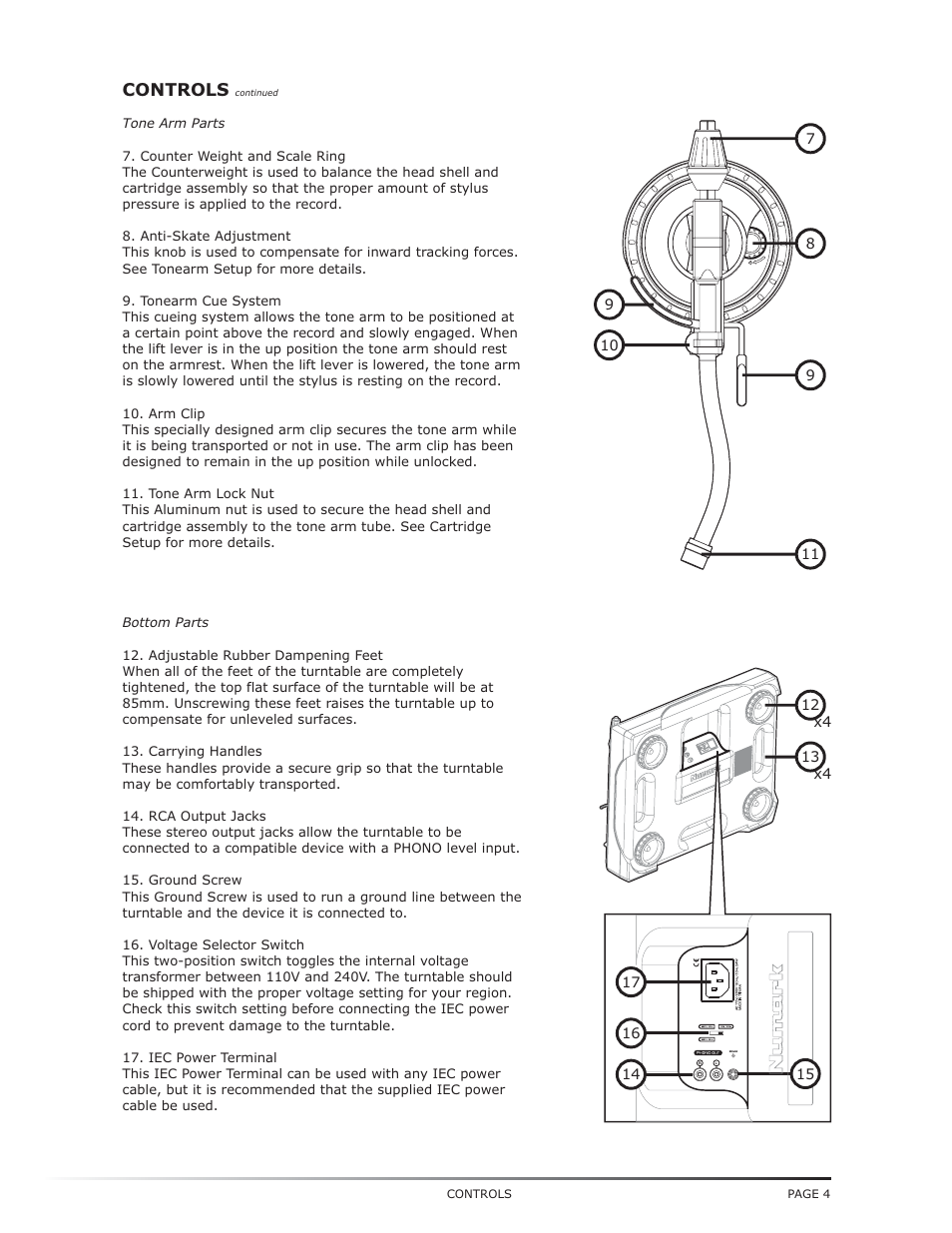 Controls | Numark Industries TT-1650 User Manual | Page 5 / 16