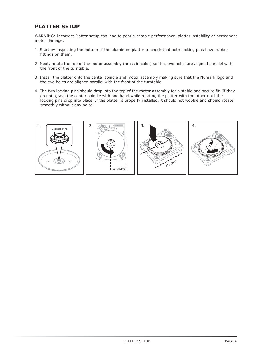 Platter setup | Numark Industries TT-1650 User Manual | Page 7 / 16