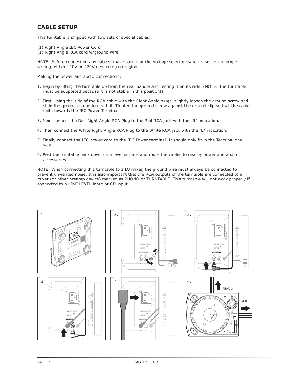 Cable setup | Numark Industries TT-1650 User Manual | Page 8 / 16