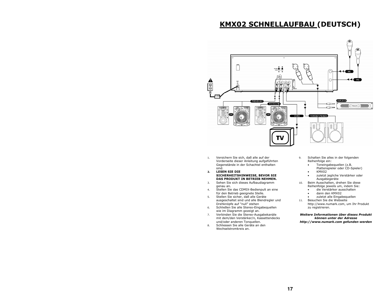 Kmx02 schnellaufbau (deutsch) | Numark Industries Professional Karaoke Mixing Station KMX02 User Manual | Page 17 / 38