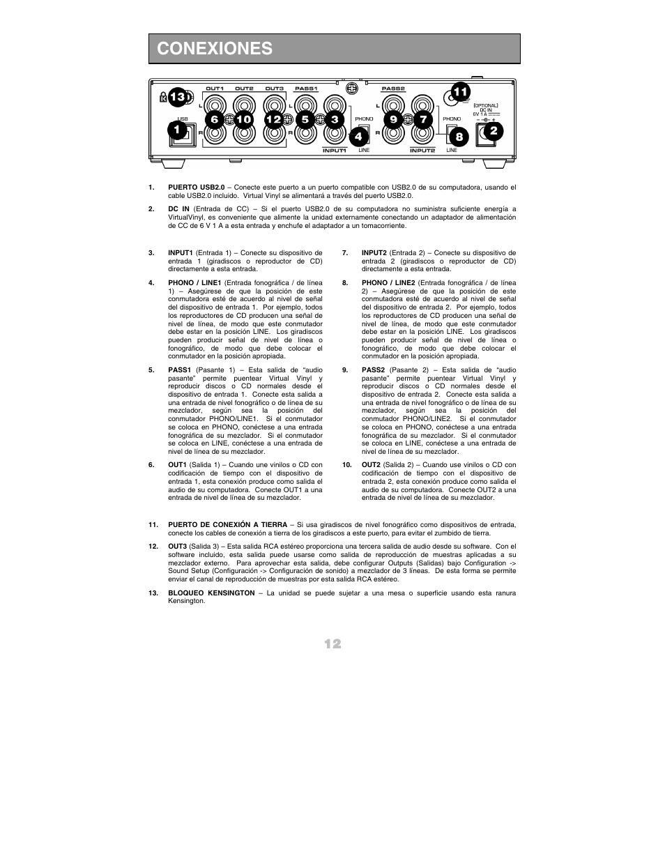 Conexiones | Numark Industries DJ Equipment User Manual | Page 14 / 52