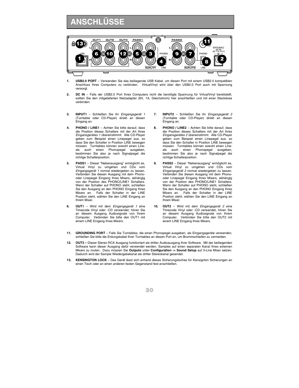 Anschlüsse | Numark Industries DJ Equipment User Manual | Page 32 / 52