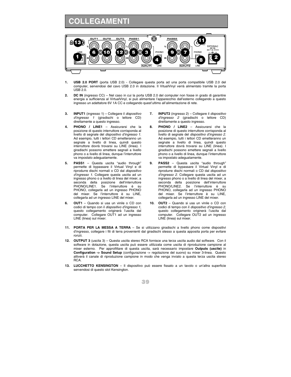 Collegamenti | Numark Industries DJ Equipment User Manual | Page 41 / 52