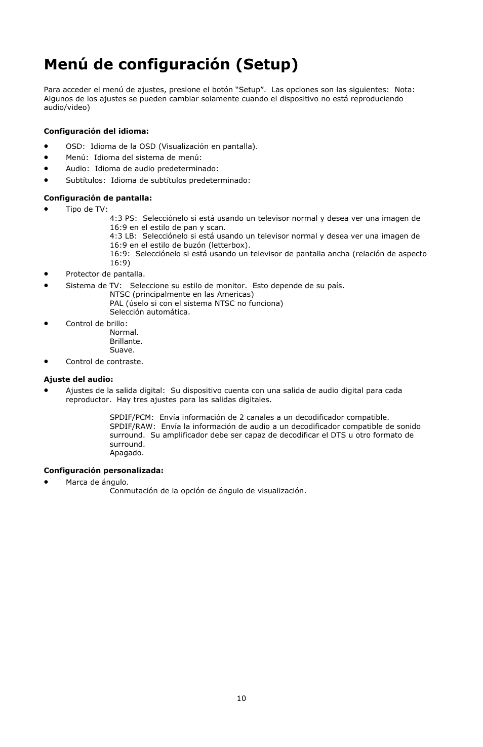 Menú de configuración (setup) | Numark Industries VJ01 User Manual | Page 10 / 29
