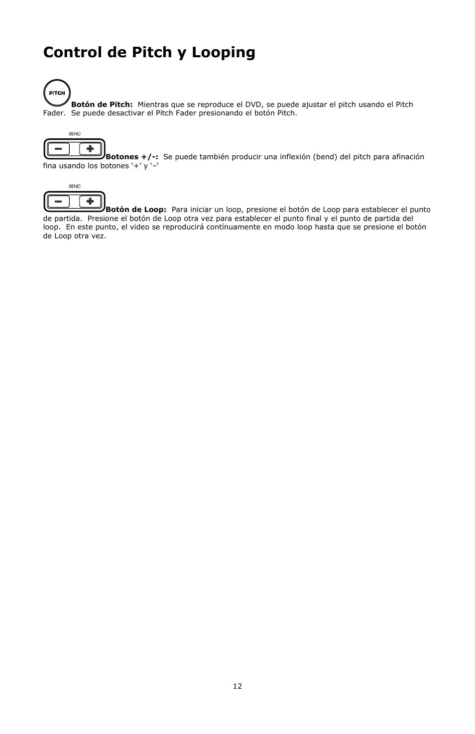 Control de pitch y looping | Numark Industries VJ01 User Manual | Page 12 / 29