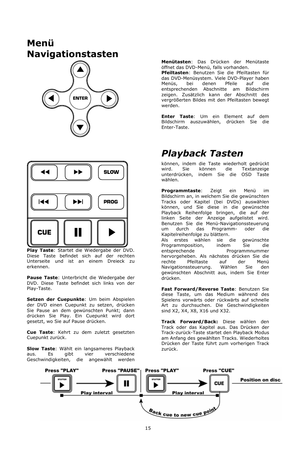 Menü navigationstasten, Playback tasten | Numark Industries VJ01 User Manual | Page 15 / 29