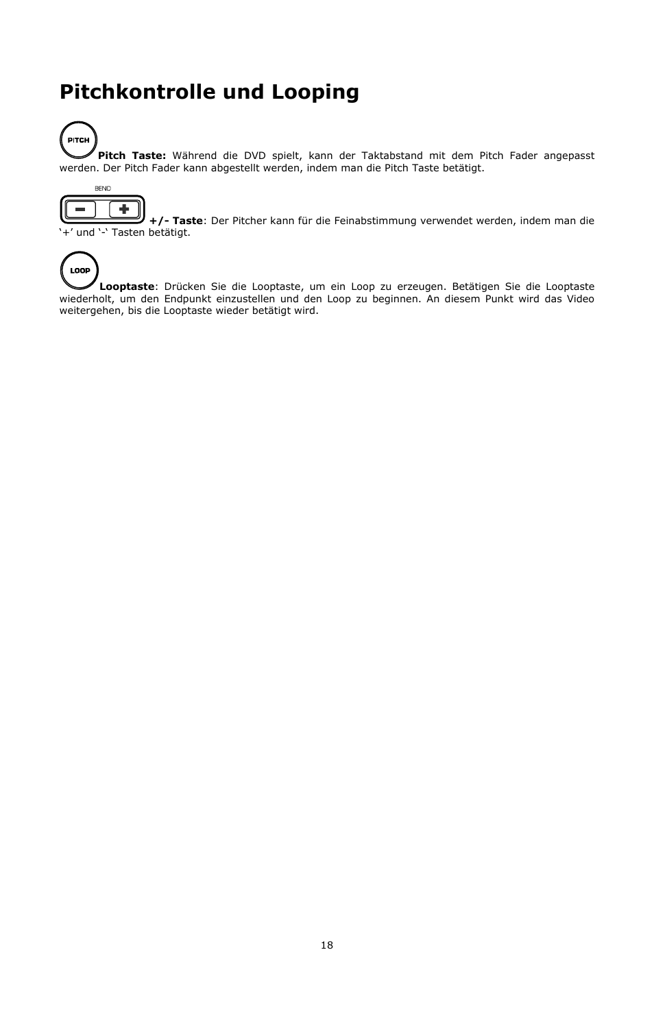 Pitchkontrolle und looping | Numark Industries VJ01 User Manual | Page 18 / 29