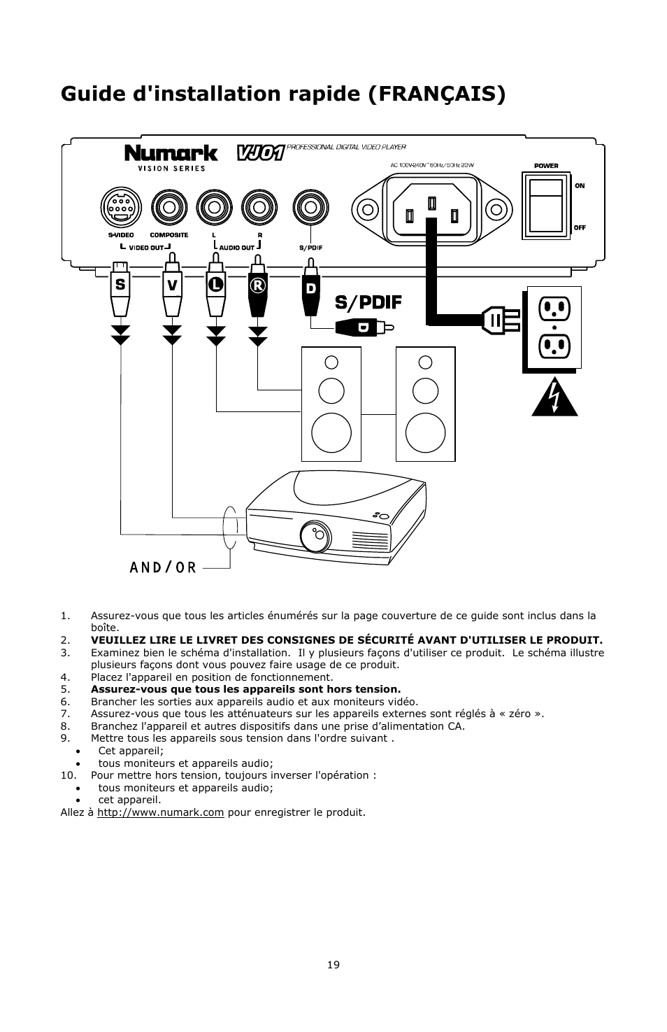 Guide d'installation rapide (français) | Numark Industries VJ01 User Manual | Page 19 / 29