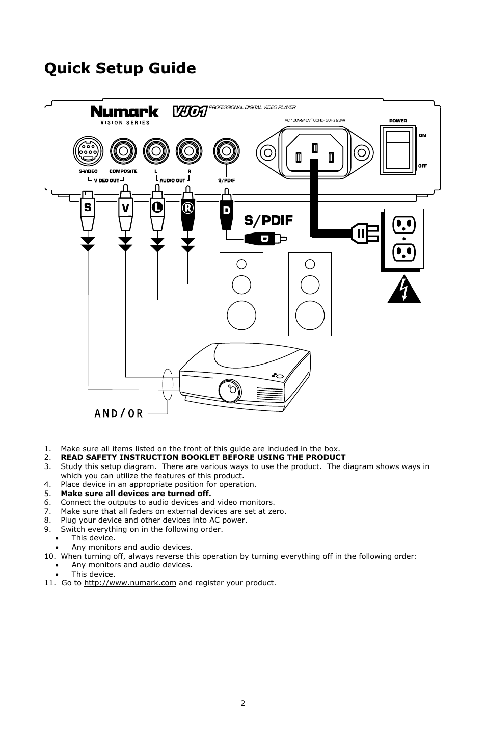 Quick setup guide | Numark Industries VJ01 User Manual | Page 2 / 29