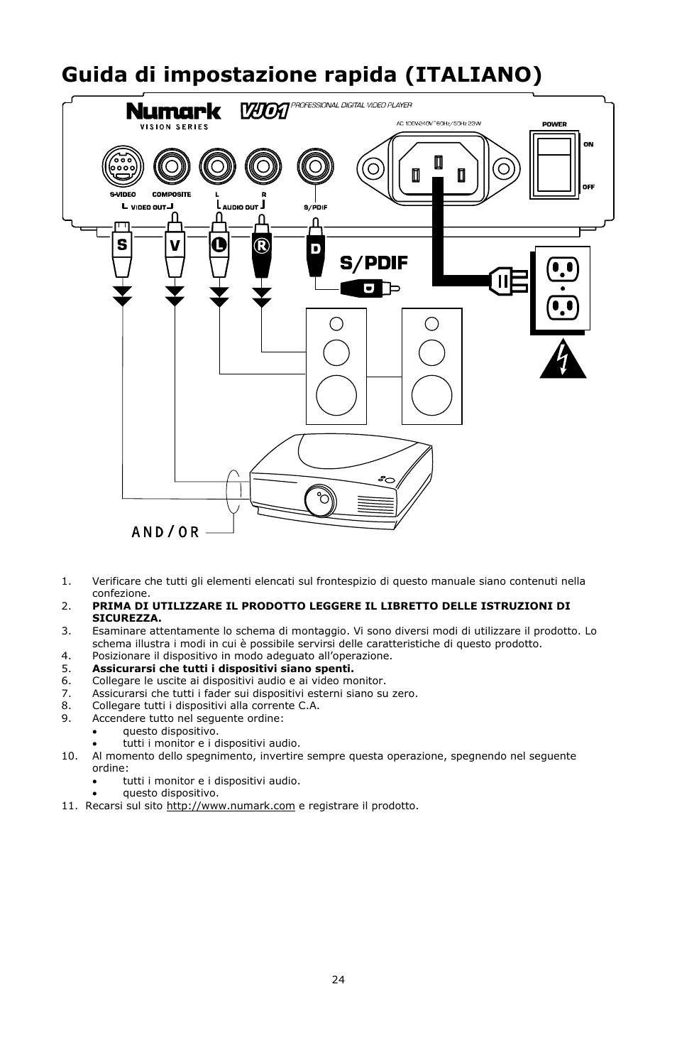 Guida di impostazione rapida (italiano) | Numark Industries VJ01 User Manual | Page 24 / 29