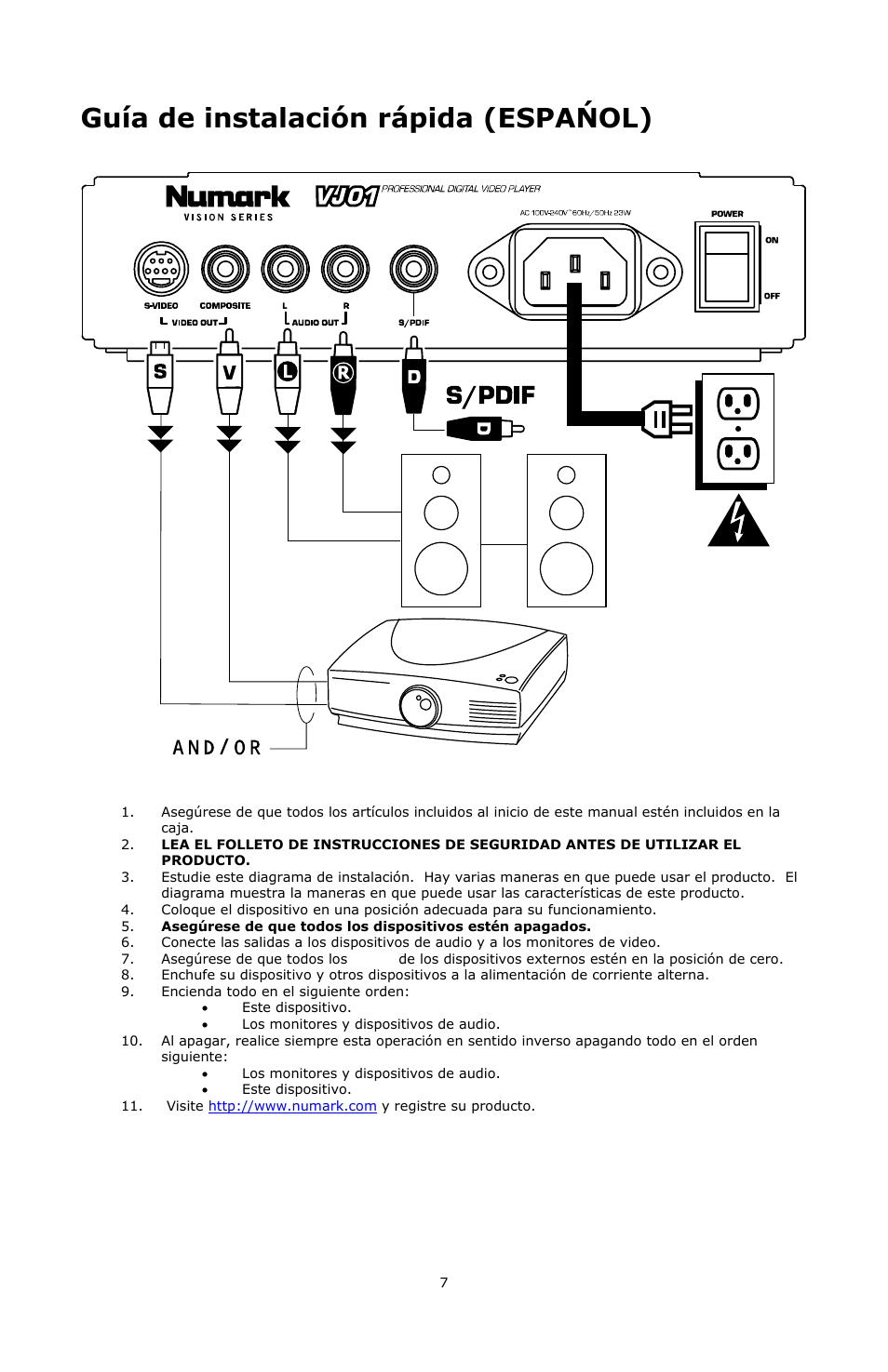 Guía de instalación rápida (espańol) | Numark Industries VJ01 User Manual | Page 7 / 29