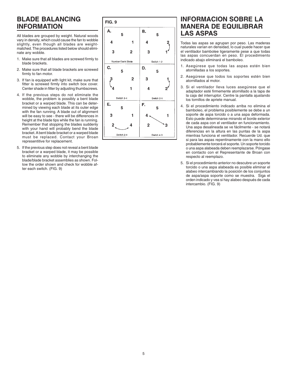 Blade balancing information | NuTone PFCH52 User Manual | Page 5 / 8