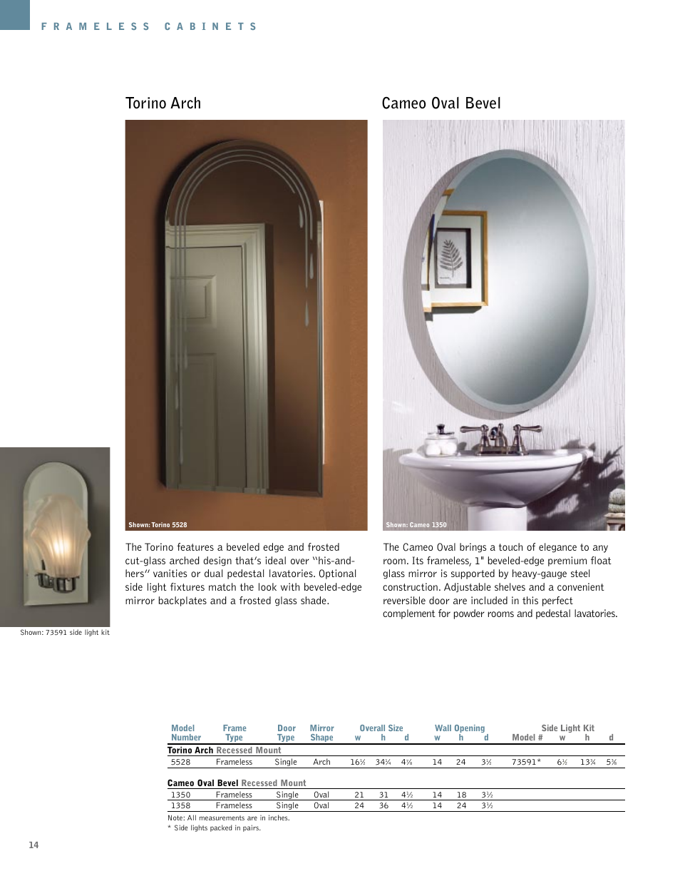 Torino arch cameo oval bevel | NuTone Hampton Series User Manual | Page 14 / 60