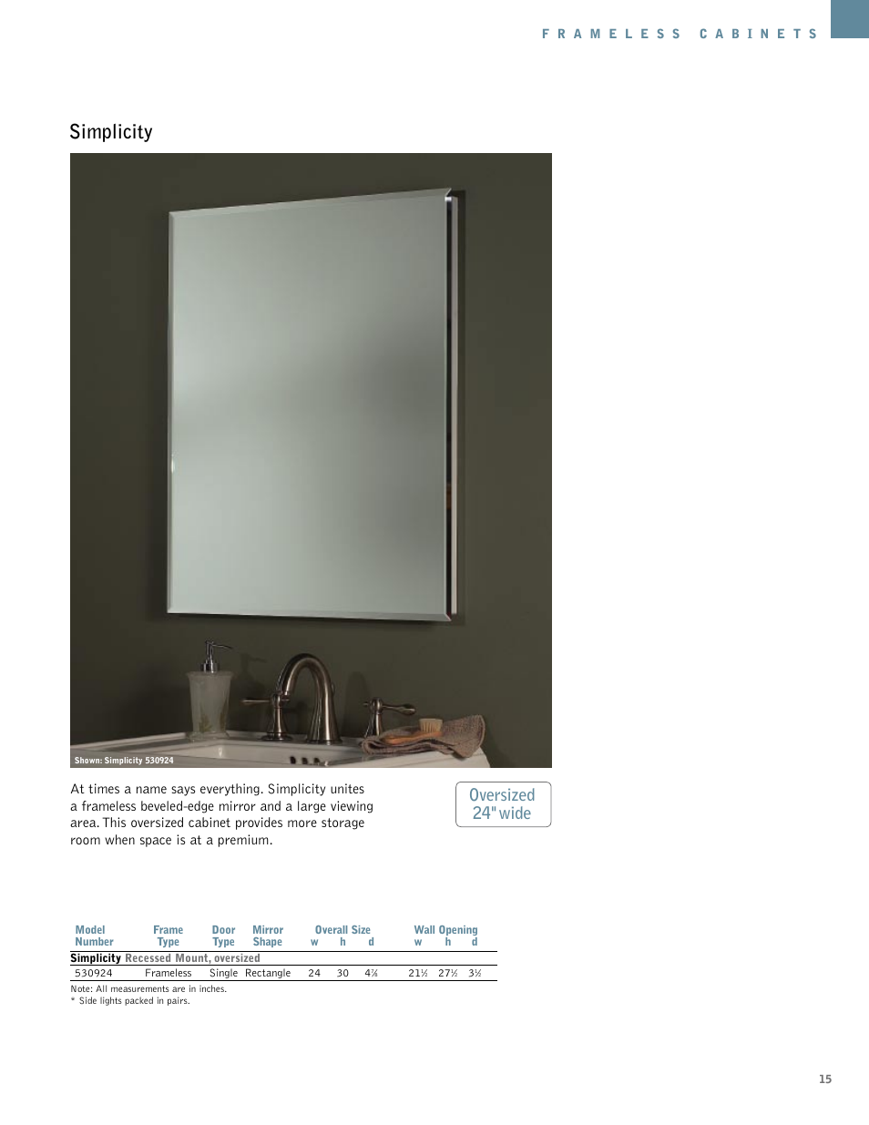Simplicity, Oversized 24" wide | NuTone Hampton Series User Manual | Page 15 / 60
