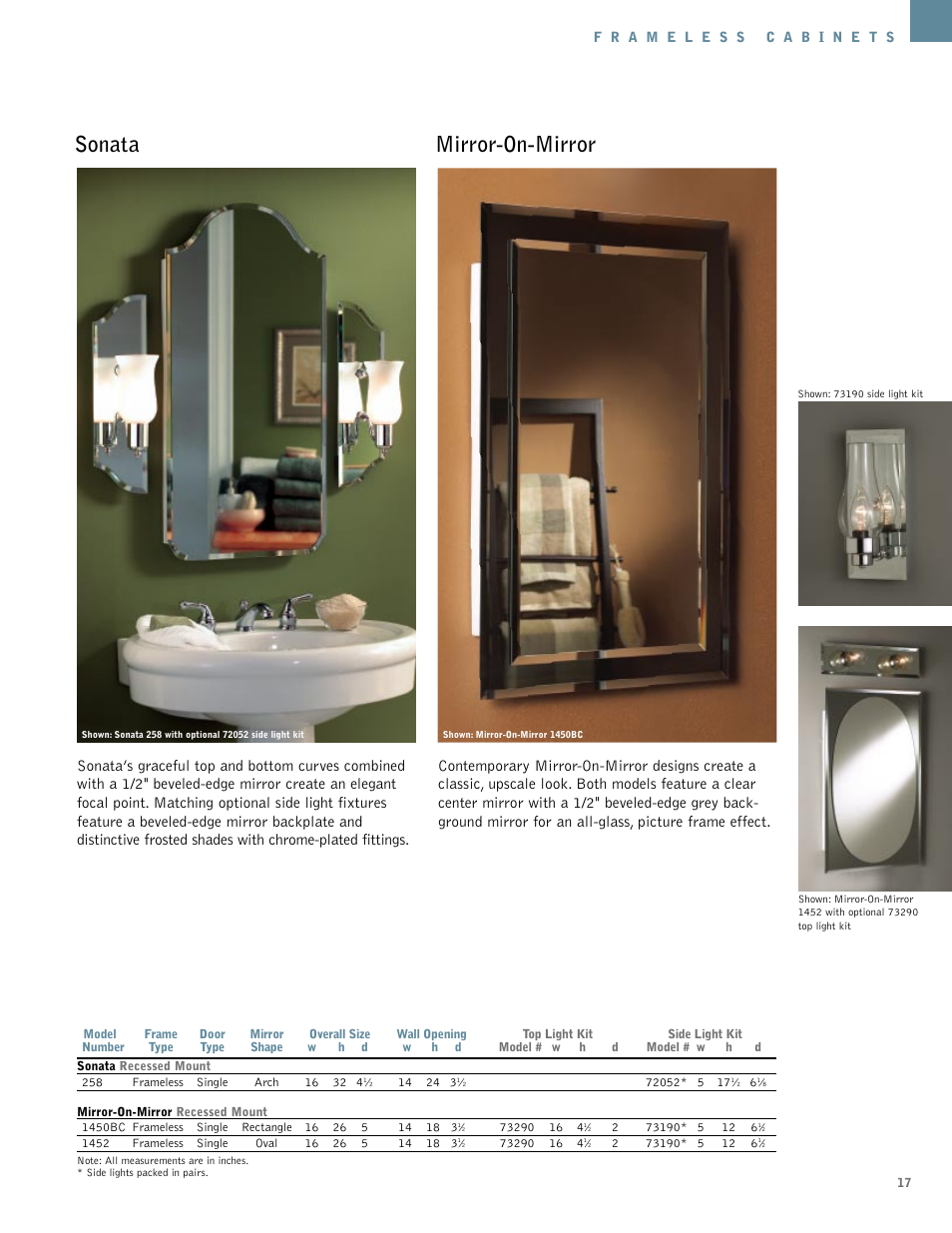 Sonata, Mirror-on-mirror | NuTone Hampton Series User Manual | Page 17 / 60