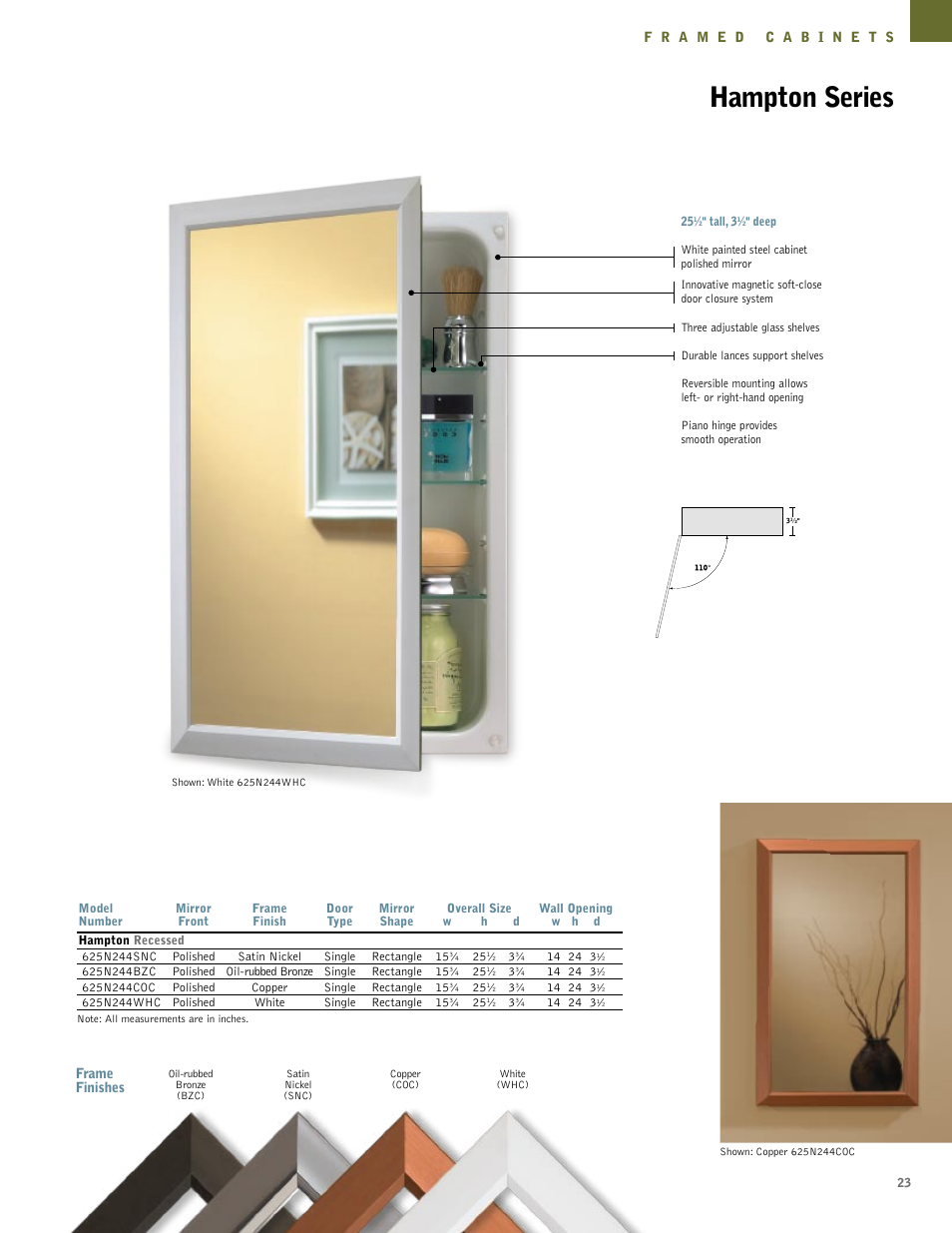 Hampton series, Frame finishes | NuTone Hampton Series User Manual | Page 23 / 60