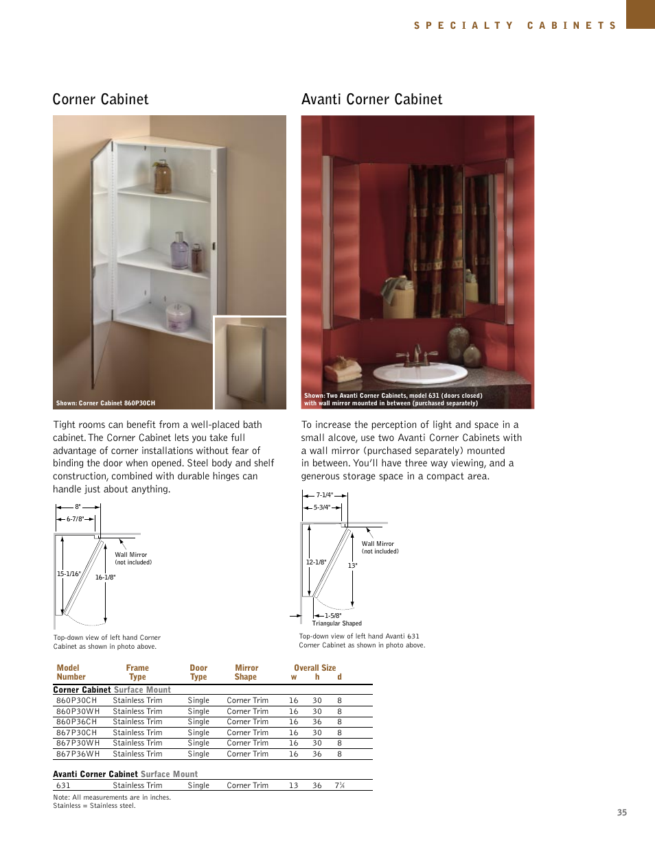 Avanti corner cabinet corner cabinet | NuTone Hampton Series User Manual | Page 35 / 60