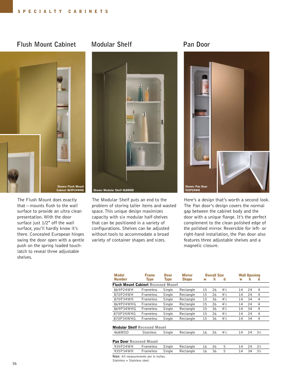 Modular shelf, Flush mount cabinet pan door | NuTone Hampton Series User Manual | Page 36 / 60