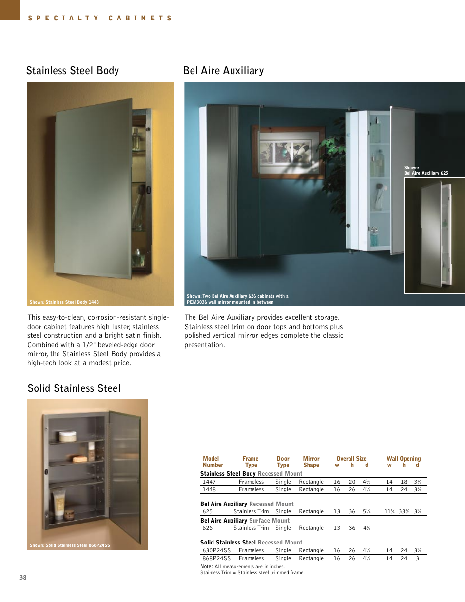 Bel aire auxiliary stainless steel body, Solid stainless steel | NuTone Hampton Series User Manual | Page 38 / 60