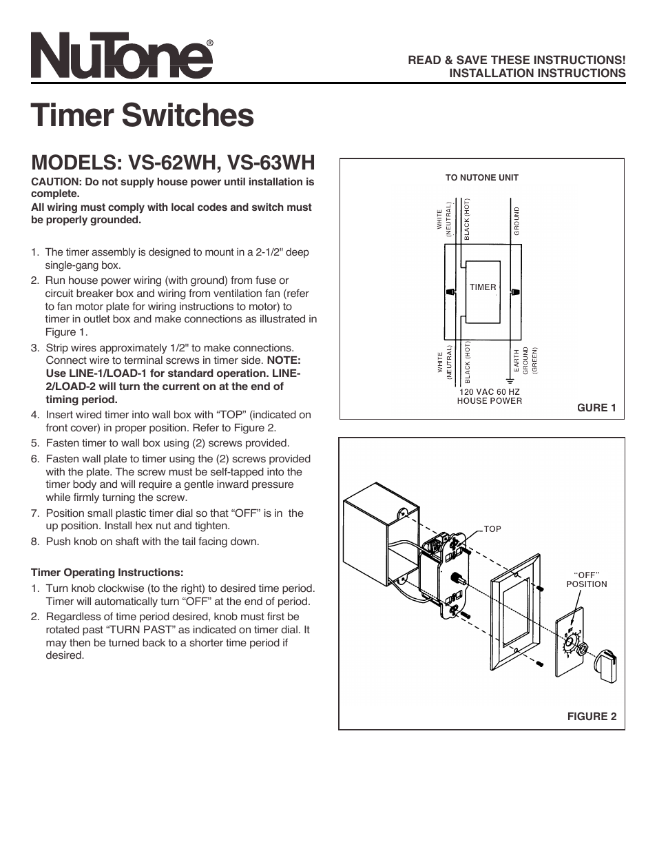 NuTone VS-62WH User Manual | 2 pages