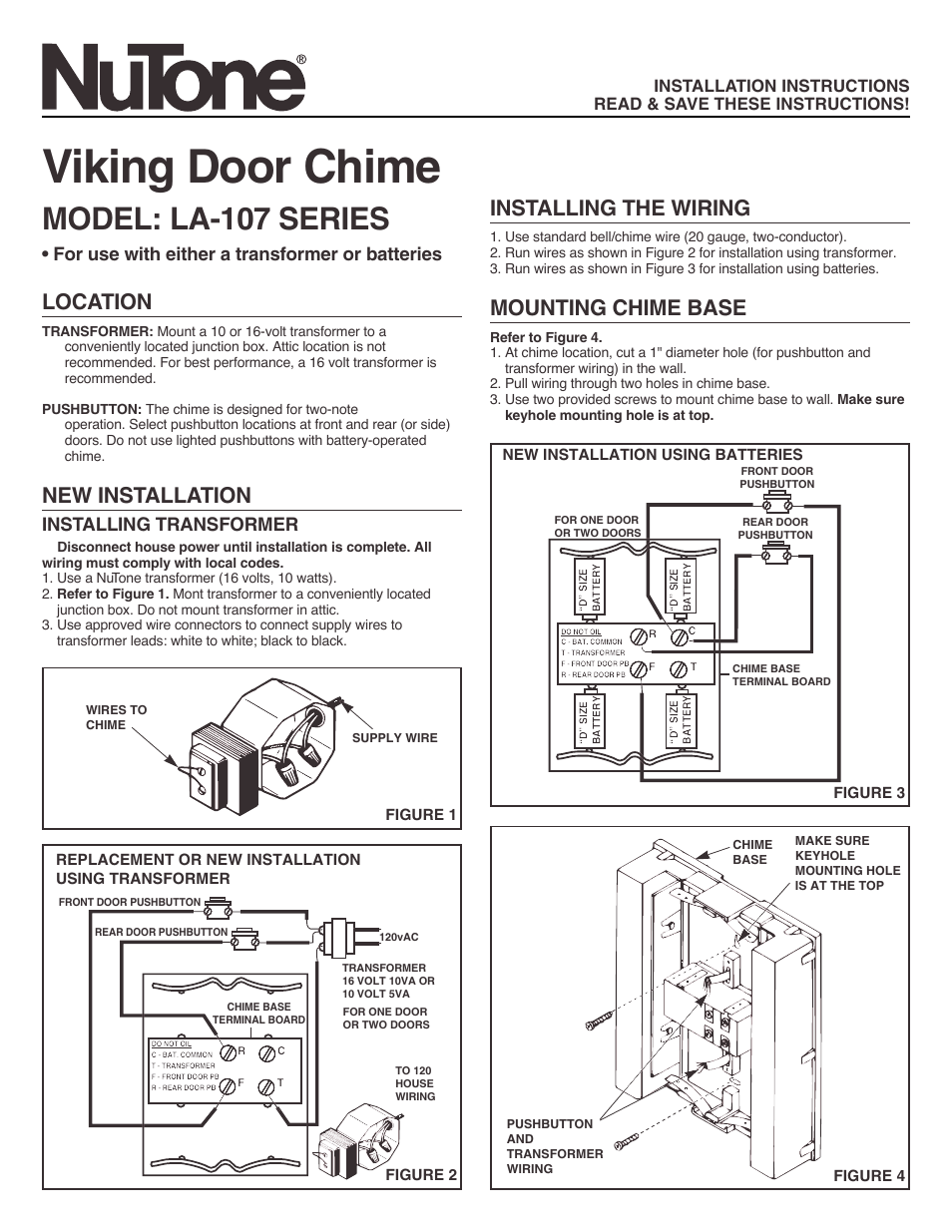 NuTone LA-107 User Manual | 2 pages