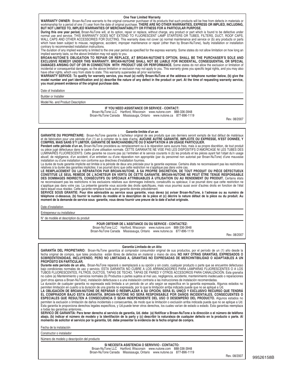 NuTone LA14WH User Manual | Page 4 / 4