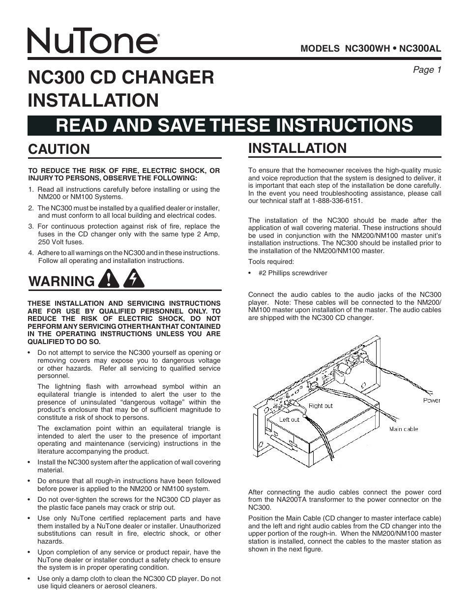NuTone NC300AL User Manual | 3 pages