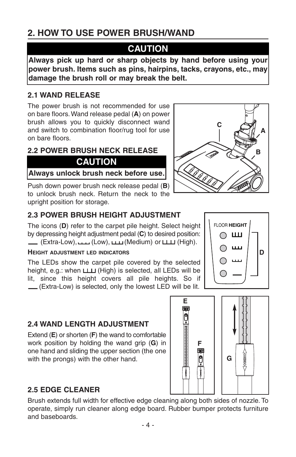 How to use power brush/wand, Caution | NuTone AB0008 User Manual | Page 4 / 16