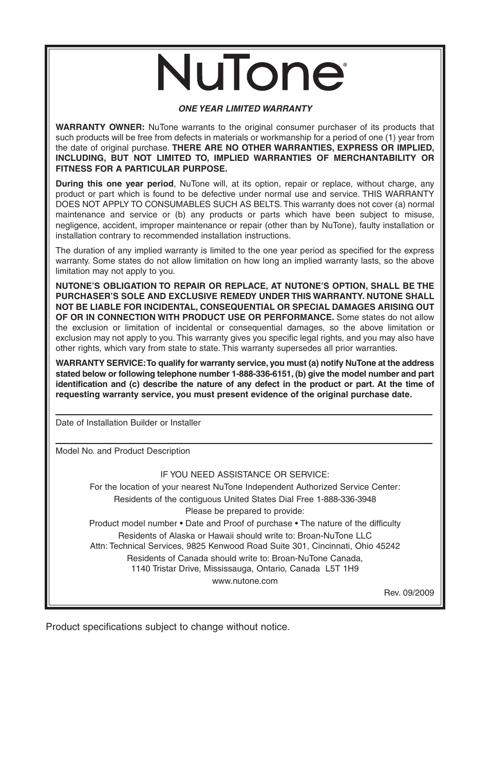 NuTone AB0008 User Manual | Page 8 / 16