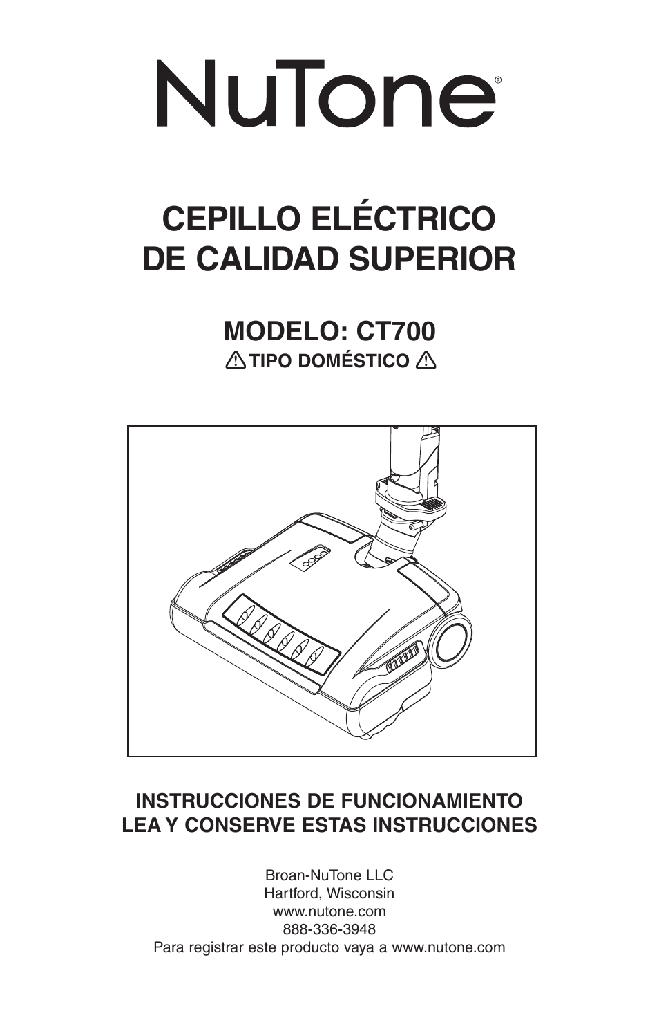 Cepillo eléctrico de calidad superior, Modelo: ct700 | NuTone AB0008 User Manual | Page 9 / 16