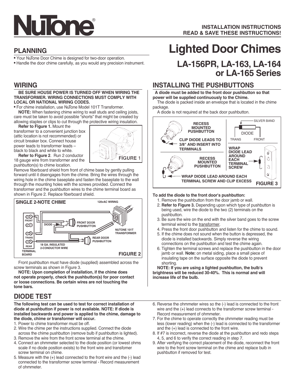 NuTone LA-163 User Manual | 6 pages