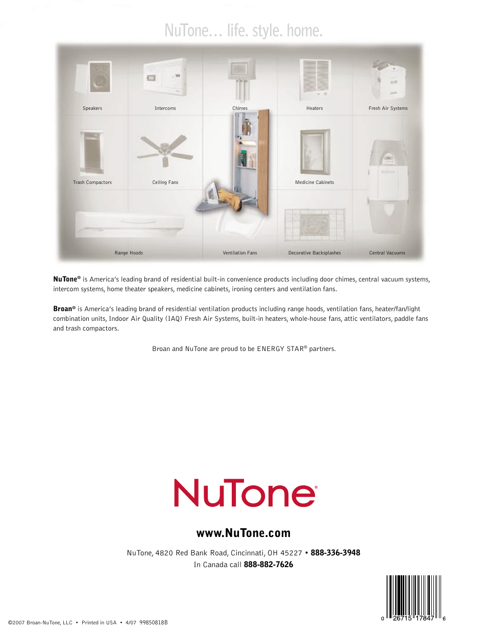 Nutone… life. style. home | NuTone AVD40WN User Manual | Page 4 / 4