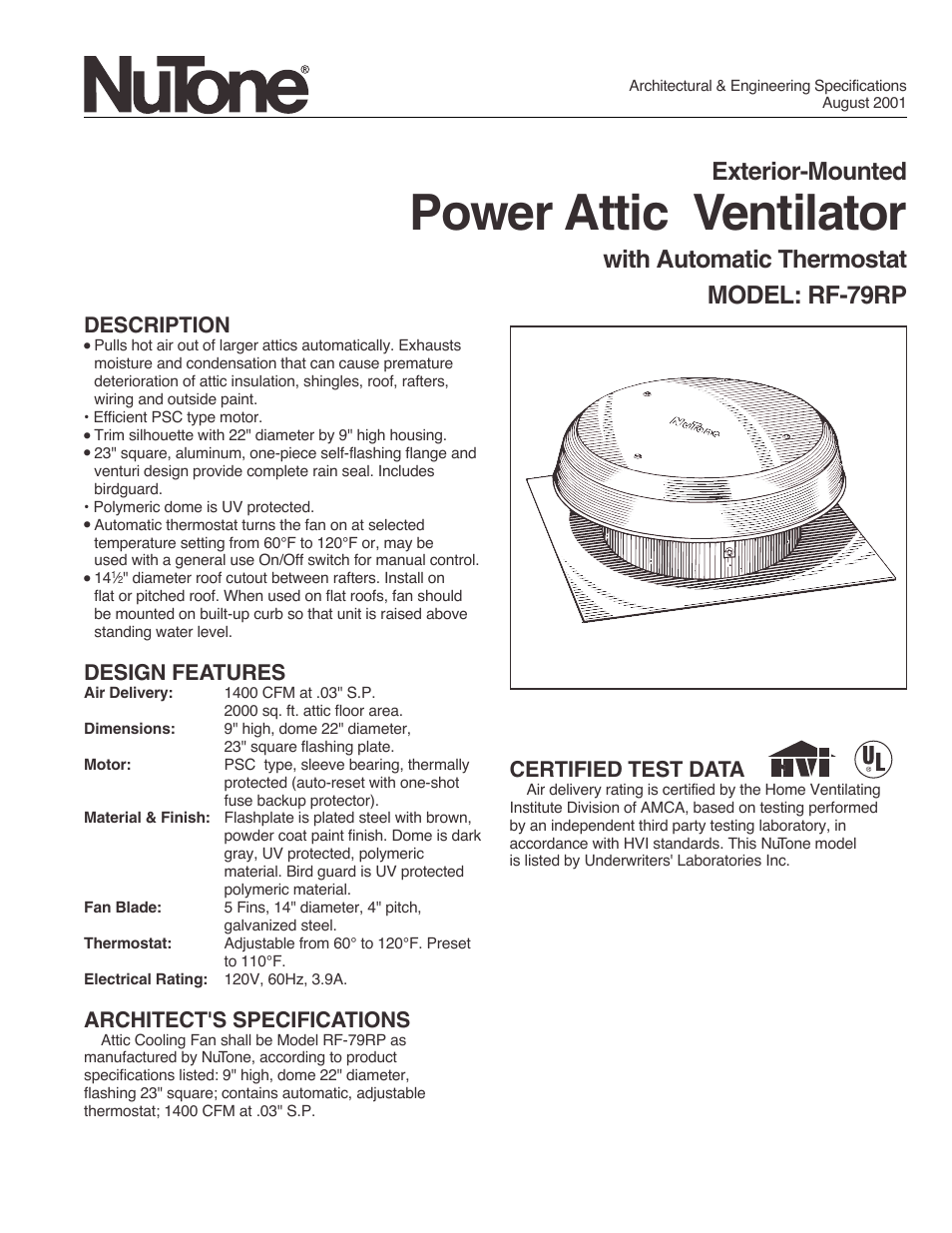 NuTone RF-79RP User Manual | 2 pages