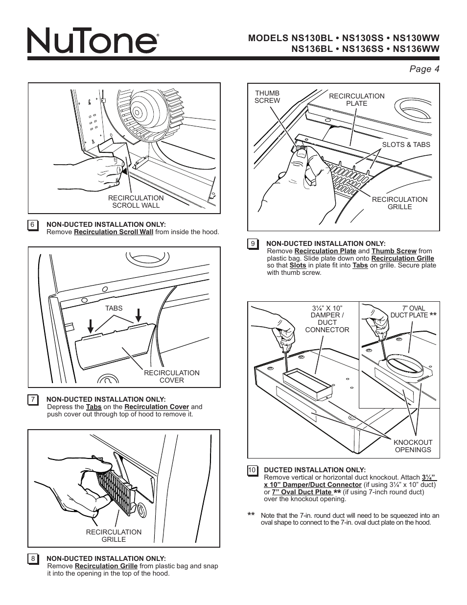 NuTone NS136BL User Manual | Page 4 / 21