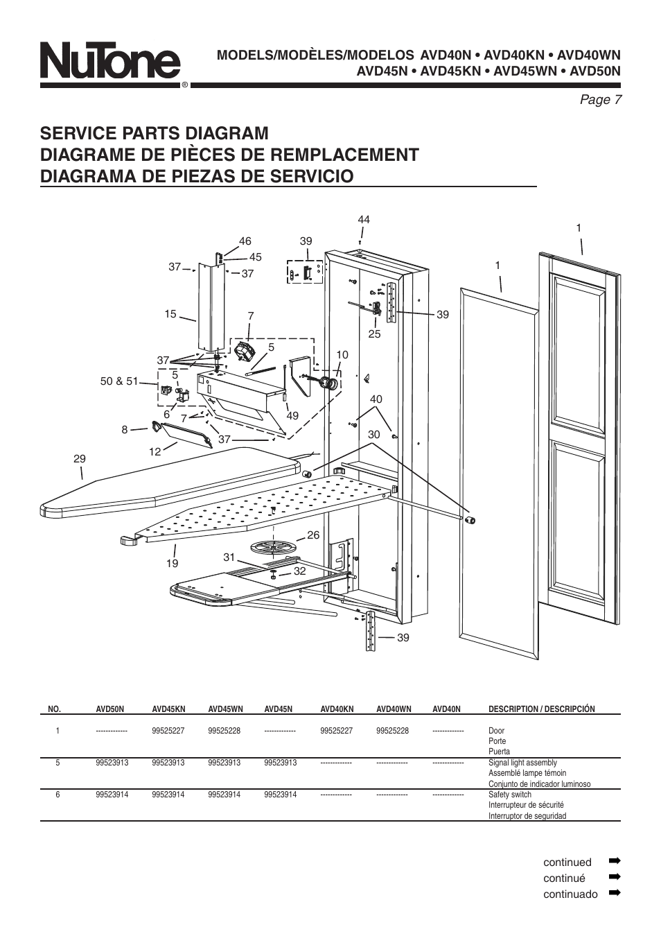 Models/modèles/modelos | NuTone AVD50N User Manual | Page 7 / 8