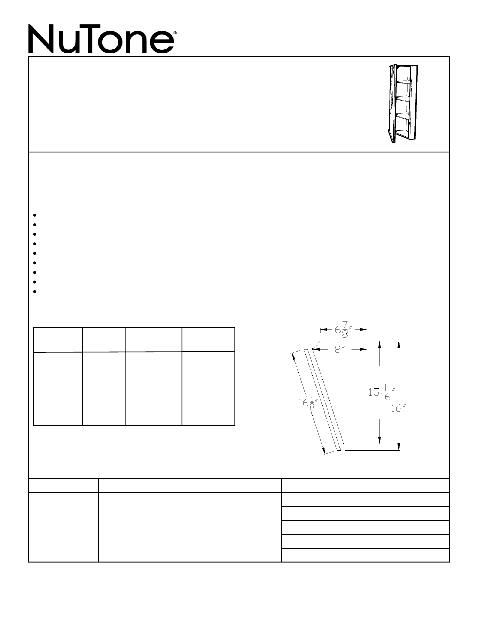 NuTone Surface Mounted Corner Medicine Cabinets 860 User Manual | 1 page