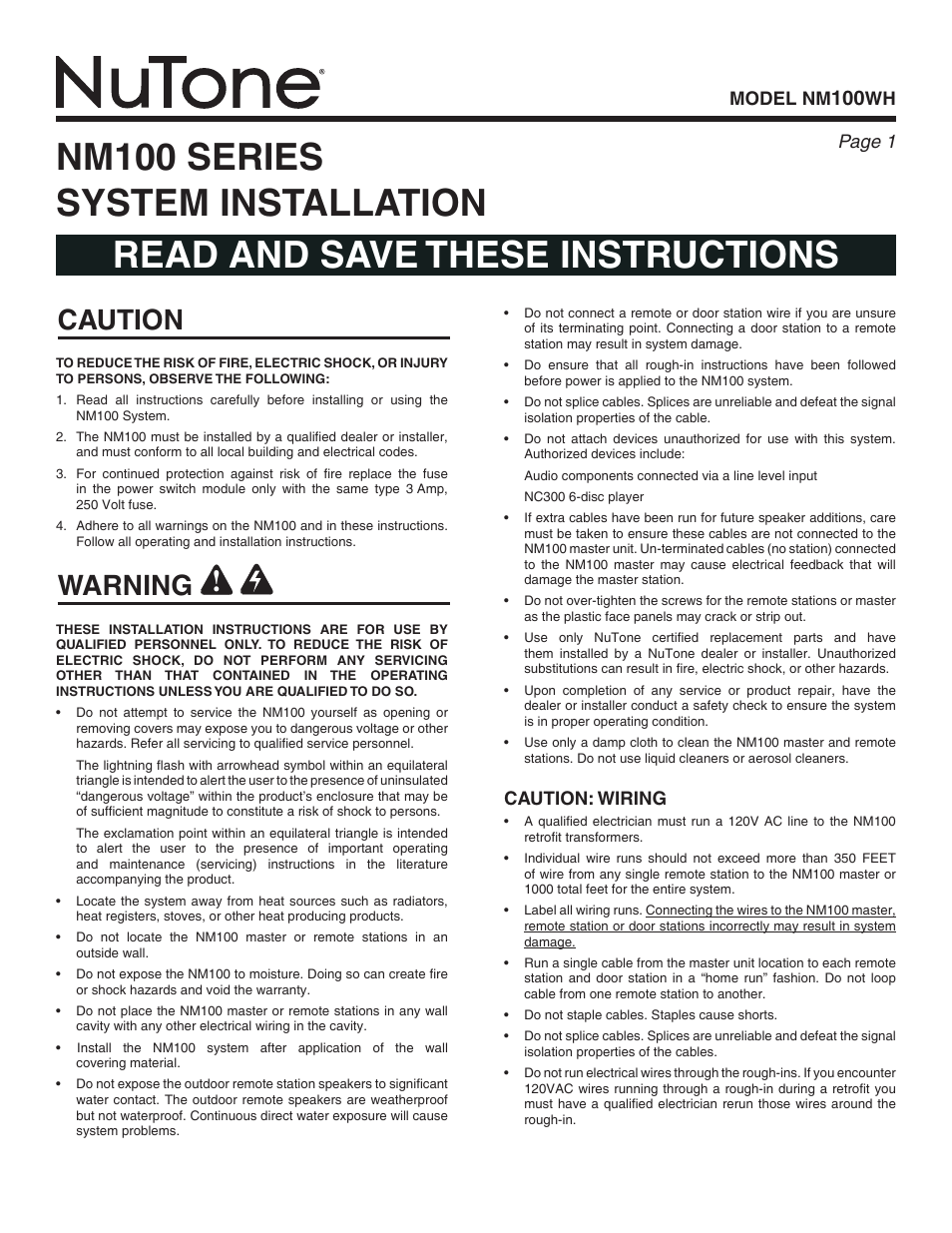 NuTone Nm100WH User Manual | 32 pages