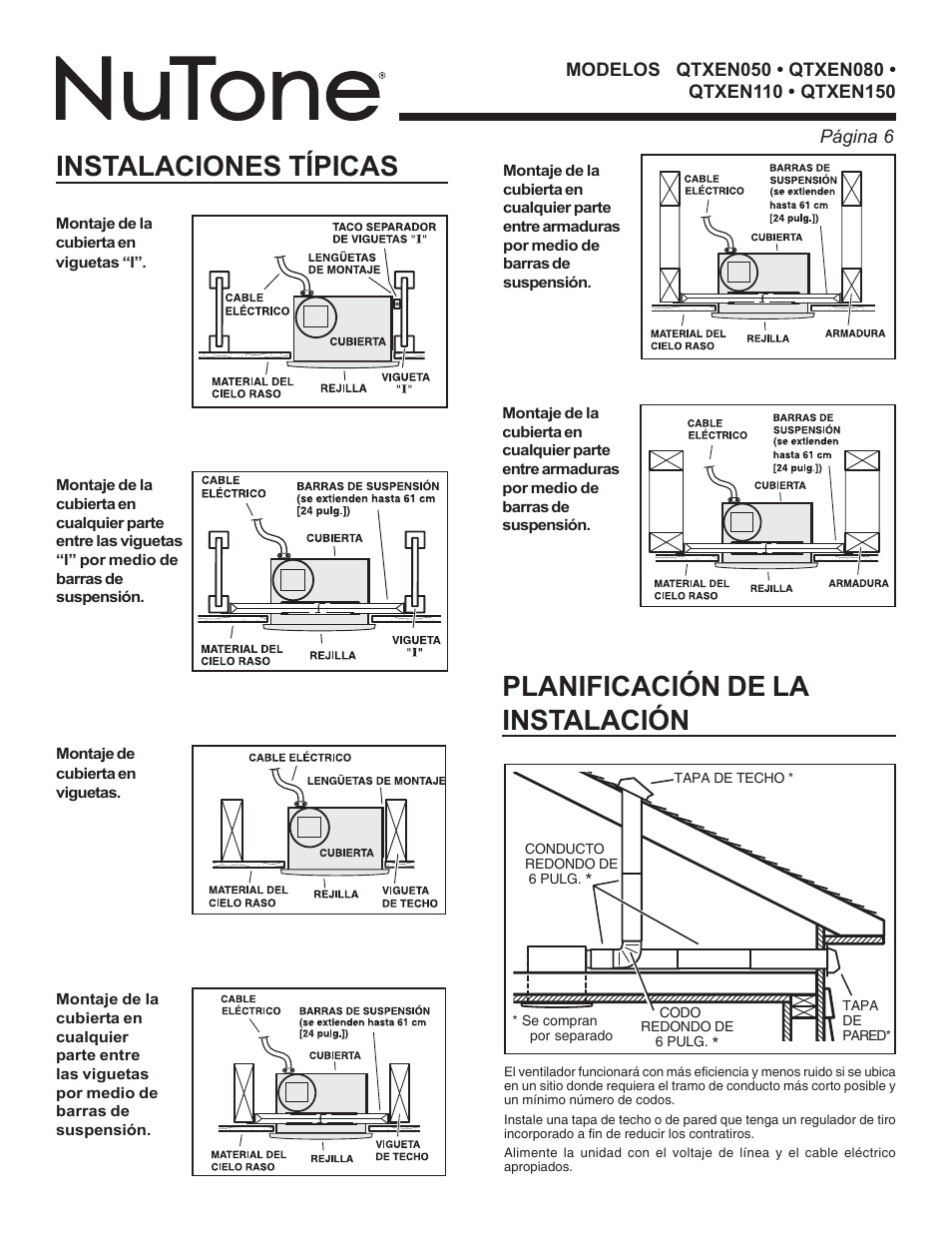 NuTone QTXEN SERIES VENTILATORS QTXEN080 User Manual | Page 6 / 8