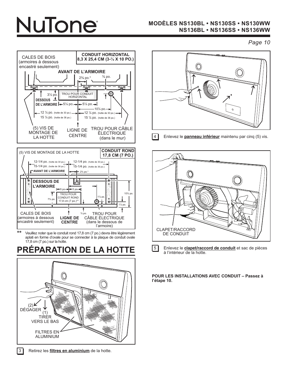 Préparation de la hotte | NuTone NS Series User Manual | Page 10 / 21