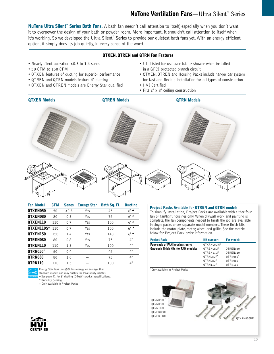 Nutone ventilation fans —ultra silent, Series, Nutone ultra silent | NuTone QTXEN User Manual | Page 13 / 36