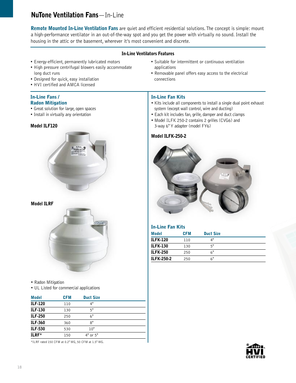 Nutone ventilation fans —in-line | NuTone QTXEN User Manual | Page 18 / 36