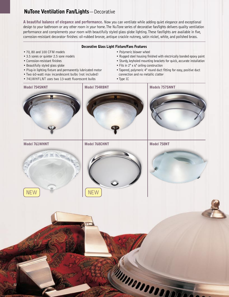 Nutone ventilation fan/lights —decorative | NuTone QTXEN User Manual | Page 22 / 36