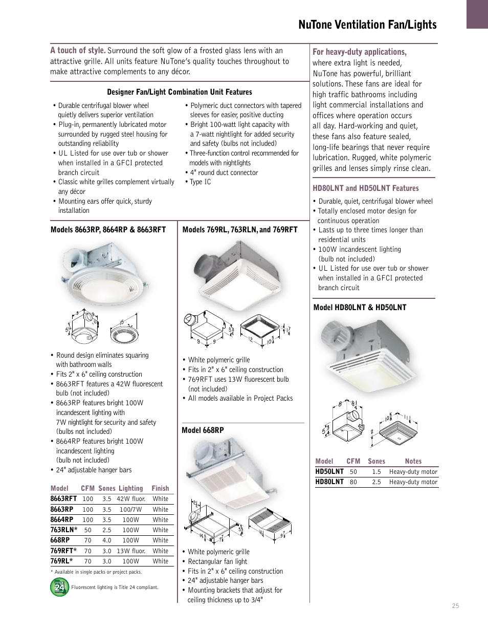 Nutone ventilation fan/lights | NuTone QTXEN User Manual | Page 25 / 36