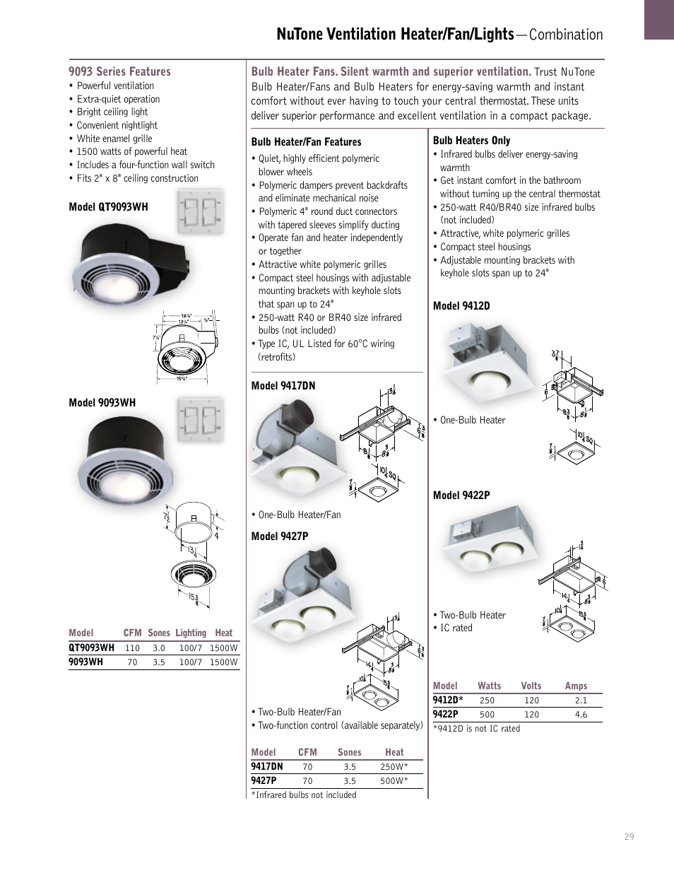 Nutone ventilation heater/fan/lights —combination | NuTone QTXEN User Manual | Page 29 / 36