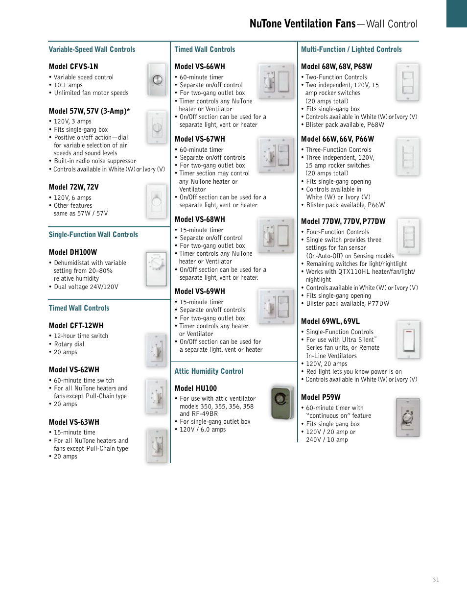 Nutone ventilation fans —wall control | NuTone QTXEN User Manual | Page 31 / 36